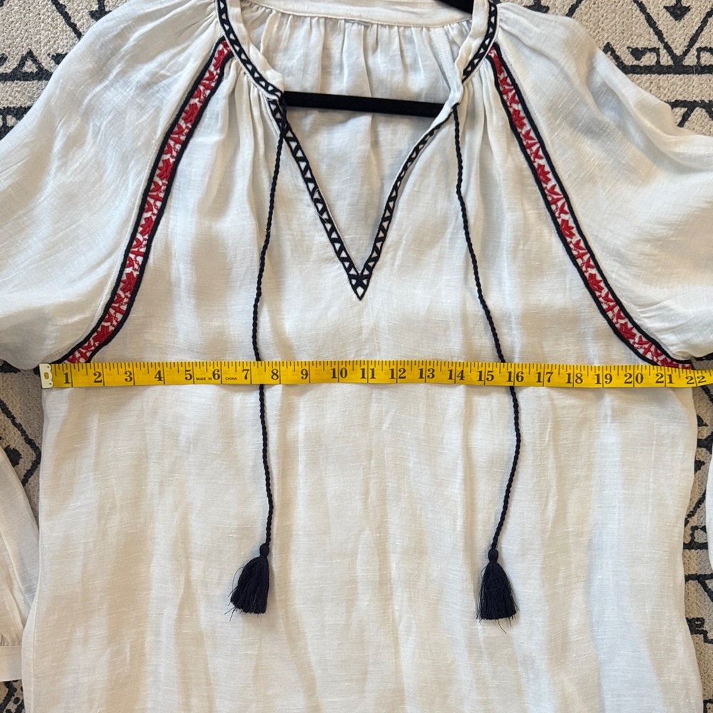 Boho Embroidered Peasant Blouse - White with Red & Black Accents - Picture 8 of 9